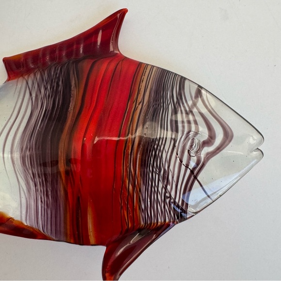 Vintage Hand Blown Red Black Stripe Glass Fish Sculpture 6" - Picture 12 of 16
